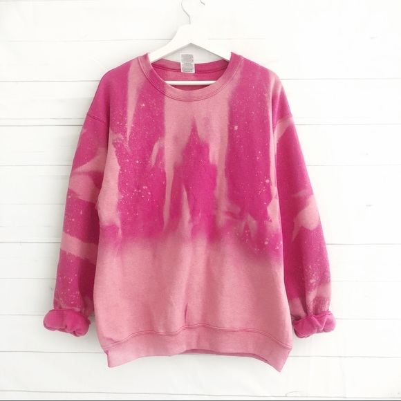 Tops - NEW Pink Bleached Sweatshirt Crewneck S-3X Womens